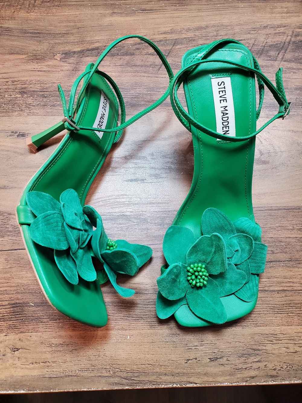 Steve Madden Green Floral Ankle-Strap Heels